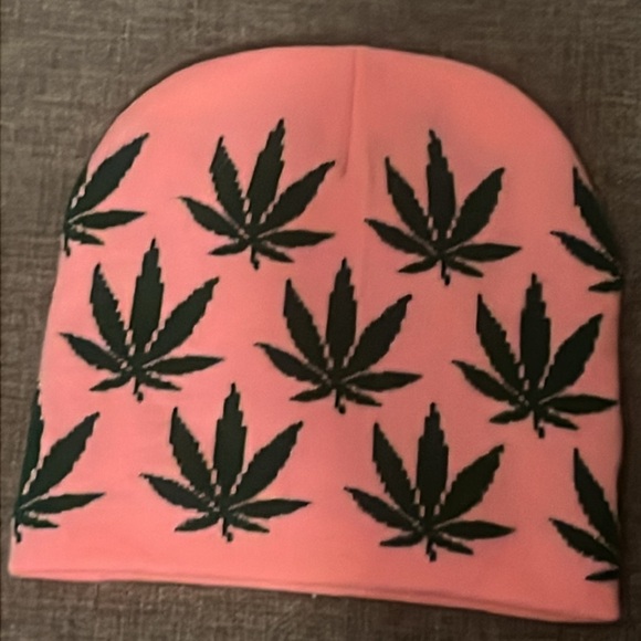 Leafy Pink & Green Beanie Hat NWT Unisex - Picture 2 of 7